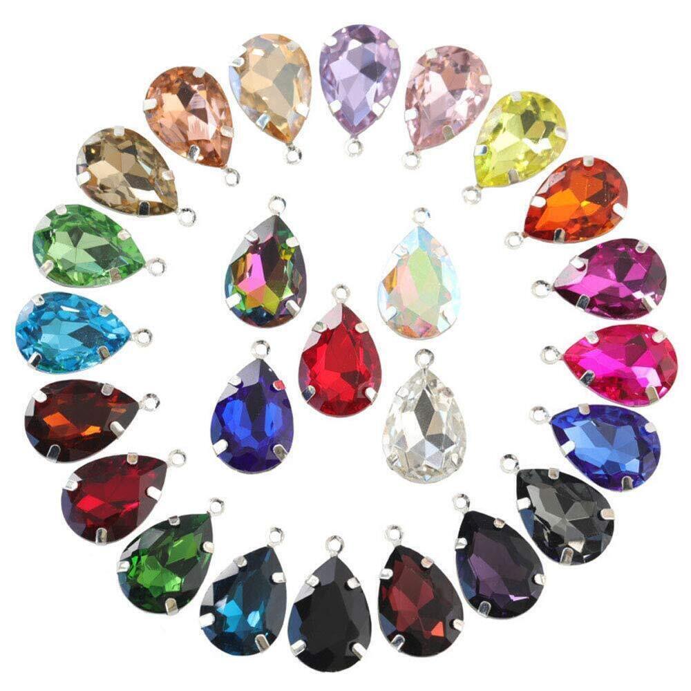 9754 20 Pcs Tear Drop Glass Gemstone Pendants Charms Mixed Color Sew On